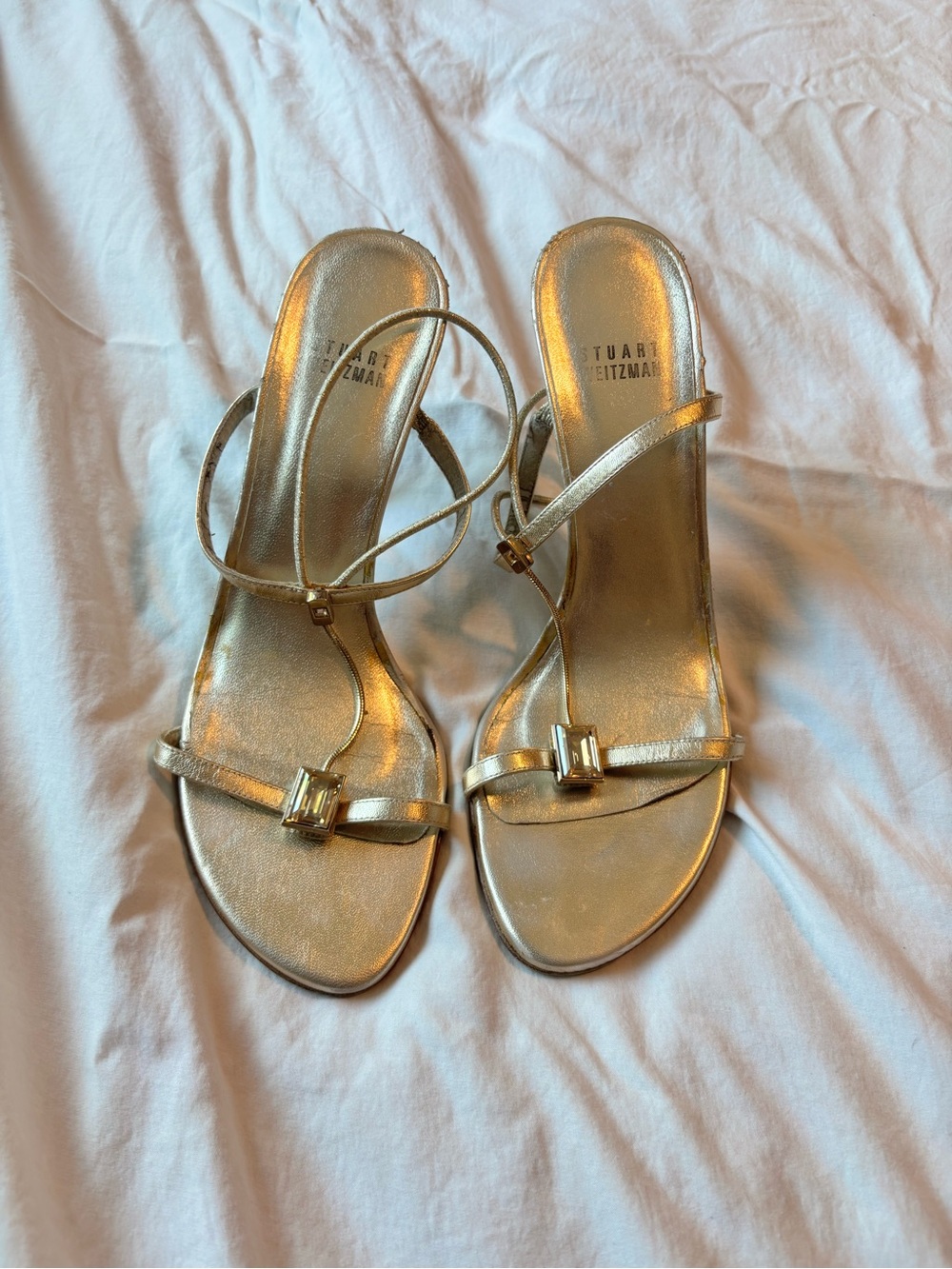 Stuart Weitzman Metallic Gold Strappy Heeled Sandals